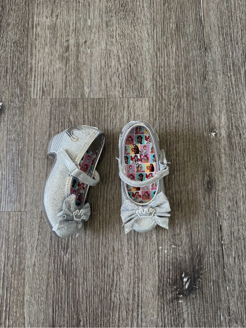 Disney Silver Glitter Mary Jane Shoes with Bow and Crown Accent